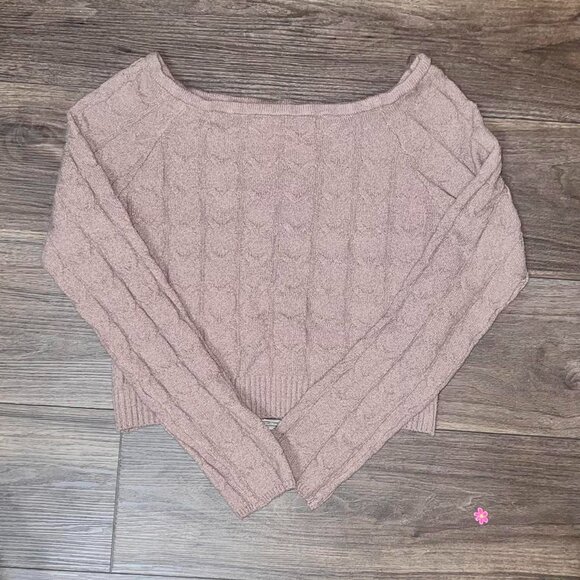 Brown Off the Shoulder Knit Minimalist Sweater - Picture 2 of 2